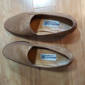 Tan slip on shoes with 1.75 inch heel